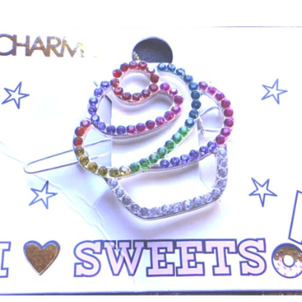 CHARM Cupcake Bling Barrette About 1 3/4"